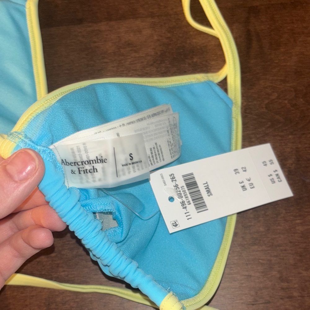 Abercrombie & Fitch Aqua Blue Bikini Top with Yellow Trim | Size Small - Picture 5 of 5